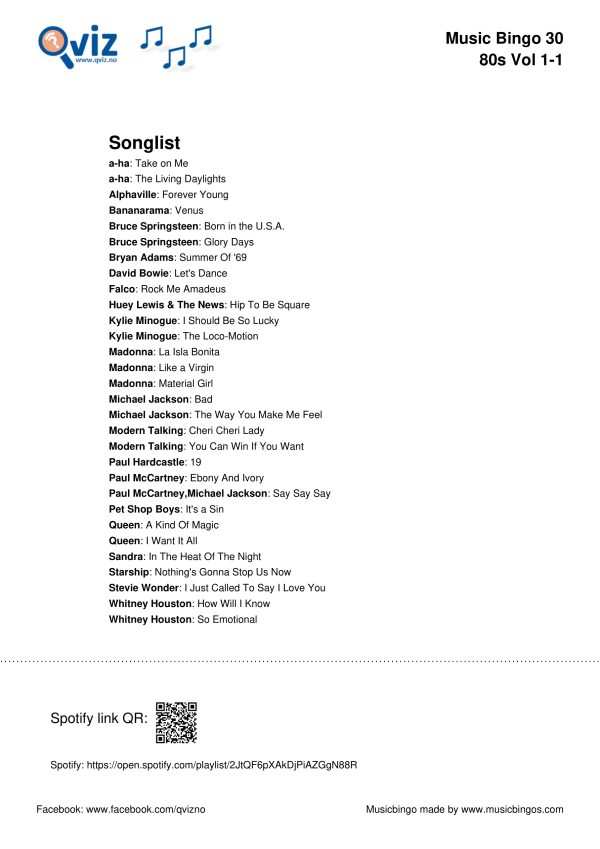 80s Vol 1#1 - Music Bingo 30 - Image 3