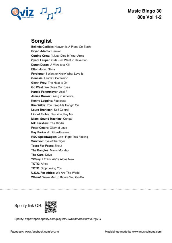 80s Vol 1#2 - Music Bingo 30 - Image 3