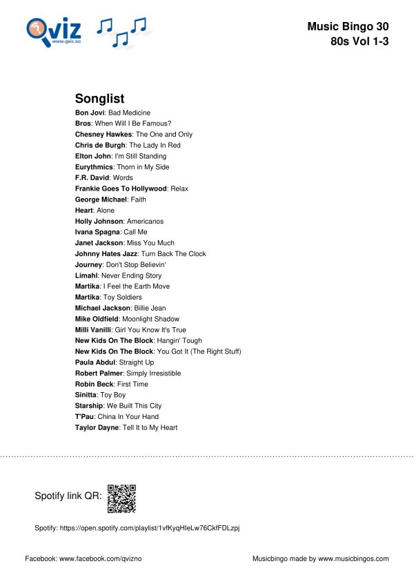 80s Vol 1#3 - Music Bingo 30 - Image 3