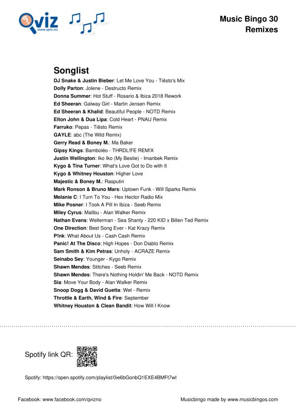 Remixes - Music Bingo 30 - Image 3