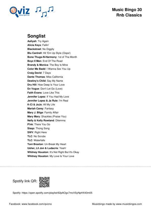 R&B Classics Music Bingo 30 - Image 3