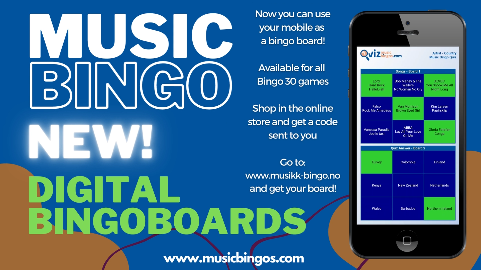 Digital Music Bingo boards