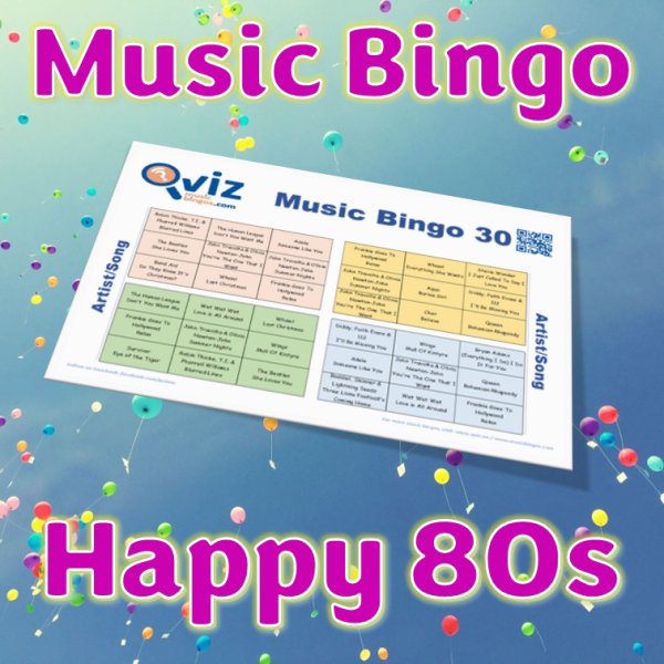 Get ready to travel back in time with our "Happy 80s" music bingo game! Featuring a playlist of feel-good hits from the 80s.