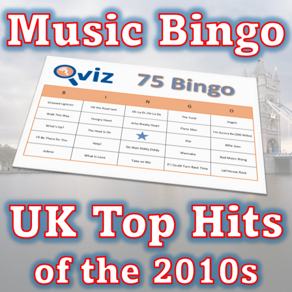 Get ready to relive the greatest era of music with our "UK Top Hits of the 2010s" music bingo game! Featuring 75 of the top 2010s songs in the UK.