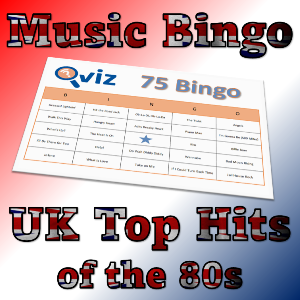 Get ready to relive the greatest era of music with our "UK Top Hits of the 80s" music bingo game! Featuring 75 of the top-selling 80s songs in the UK.