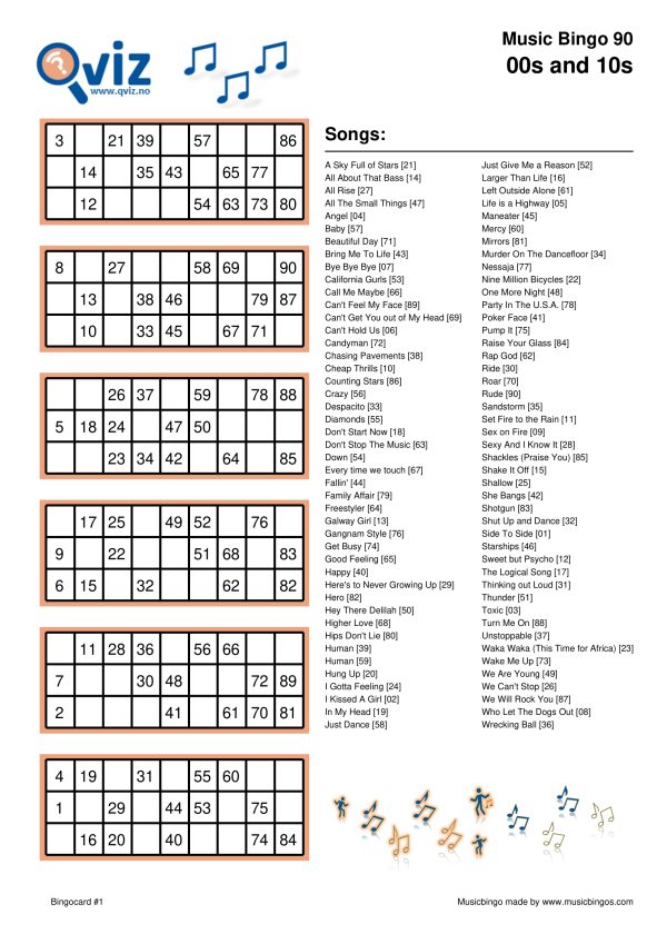 00s and 10s - Music Bingo 90 - Image 2