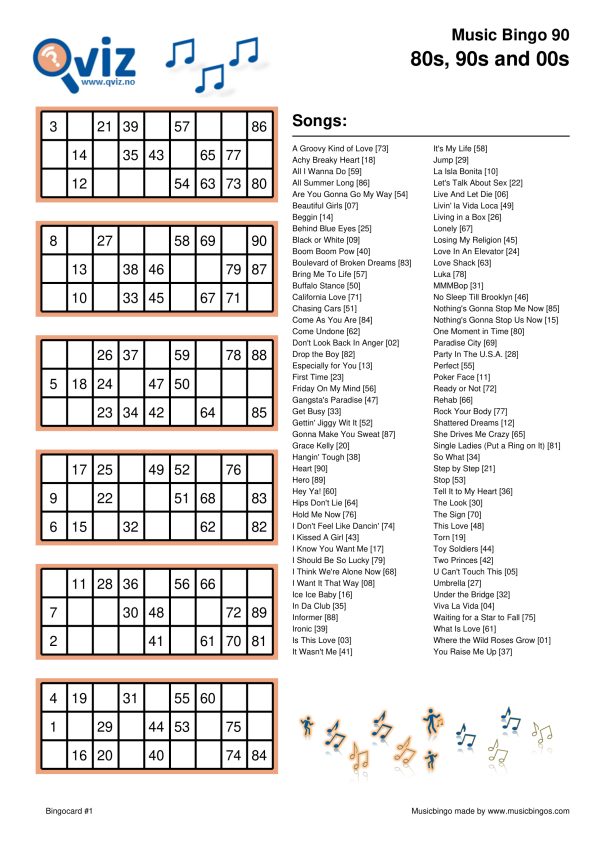 80s, 90s and 00s - Music Bingo 90 - Image 2