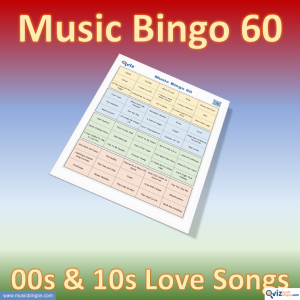 Music bingo with 60 calm songs from the 2000s and 2010s. Access to PDF file with 100 bingo boards and link to Spotify playlist.