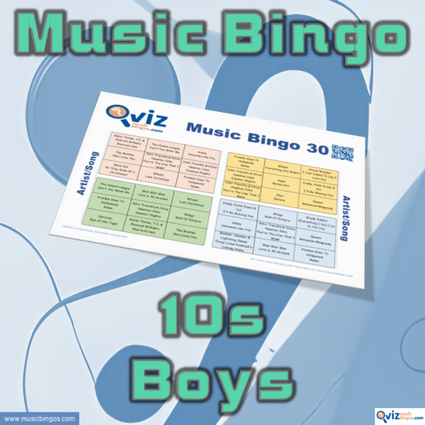 Music bingo with 30 songs from the 2010s performed by male artists. PDF file with 100 bingo boards and link to Spotify playlist is included.