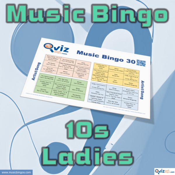 Music bingo with 30 songs from the 2010s performed by female artists. PDF file with 100 bingo boards and link to Spotify playlist is included.