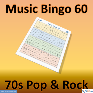 Music bingo with 60 well-known pop and rock songs from the 1970s. Access to PDF file with 100 bingo boards and link to Spotify playlist.