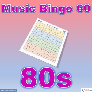 Music bingo with 60 chart-topping hits from the 80s! Get ready to travel back in time and relive the era. PDF file with 100 bingo boads included.