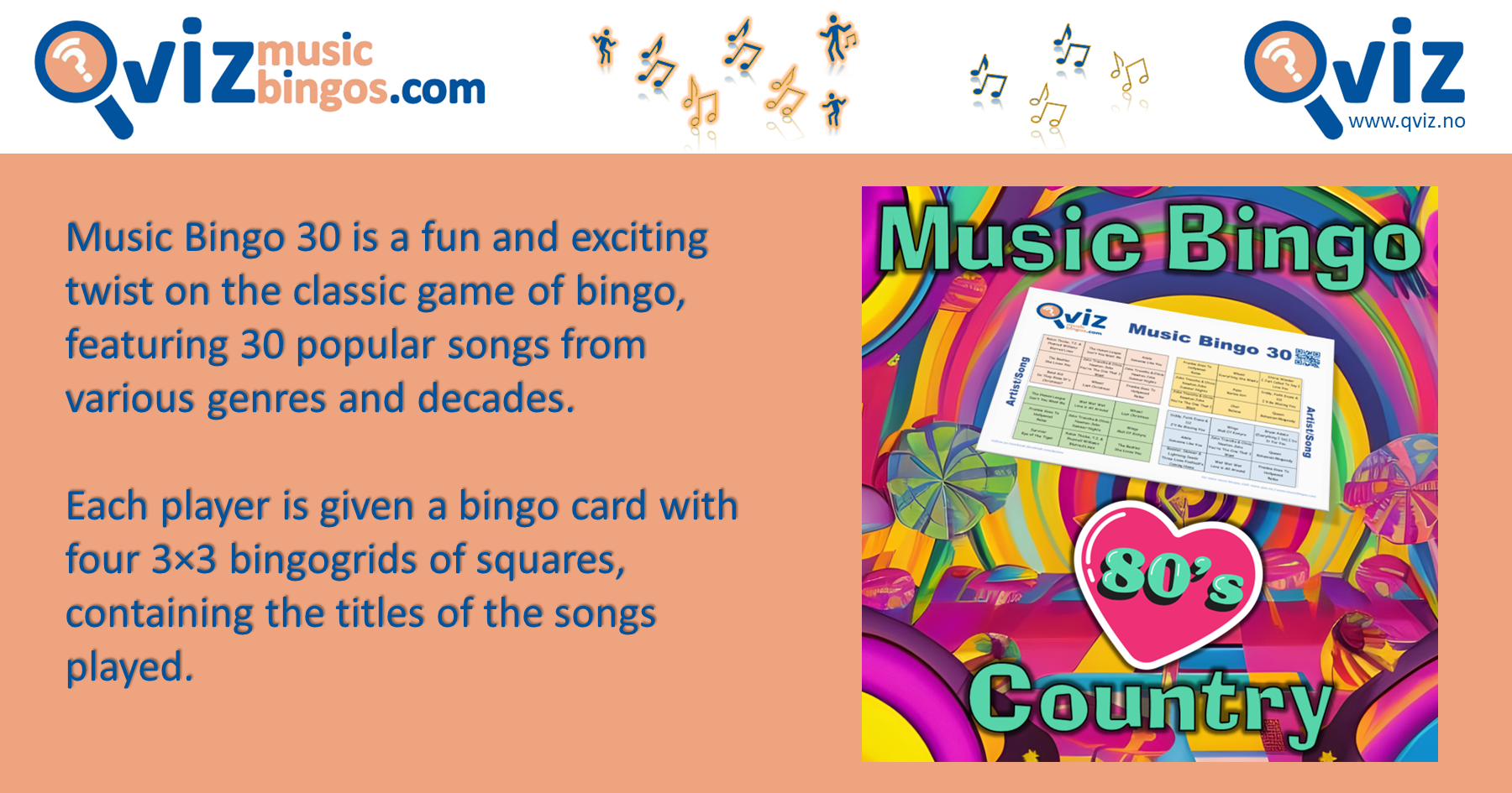 80s Country Songs - Music Bingo 30 - Qviz Musicbingos