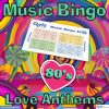 Music bingo with 30 classic love songs from the 1980s. PDF file with 100 bingo boards and link to Spotify playlist is included.