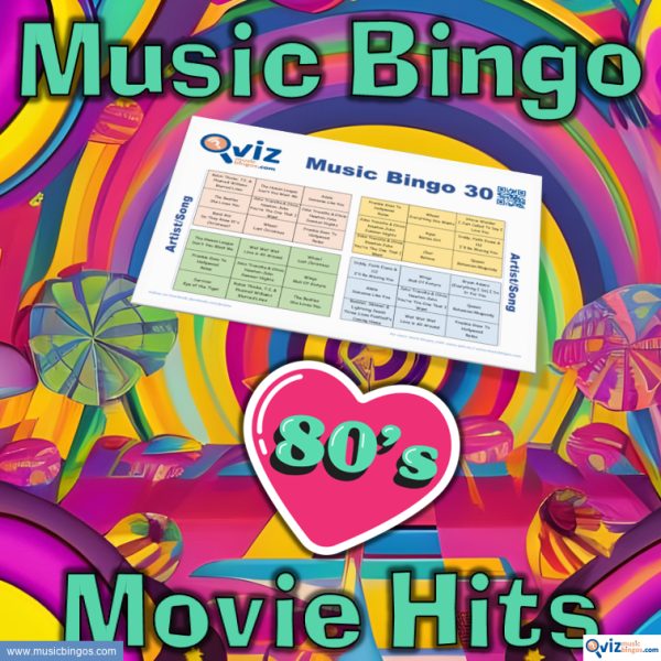 Music bingo with 30 of the most iconic 80s movie hits! Relive the most unforgettable moments in cinema history. PDF with 100 cards included.