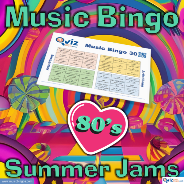 Music bingo with 30 of the best 80s summer jams! From upbeat pop songs to laid-back tunes. PDF file with 100 boards and link to playlist is included.