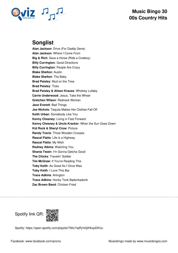 00s Country Hits - Music Bingo 30 - Image 3