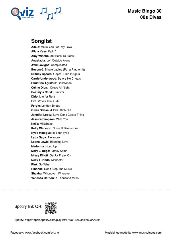 00s Divas - Music Bingo 30 - Image 3