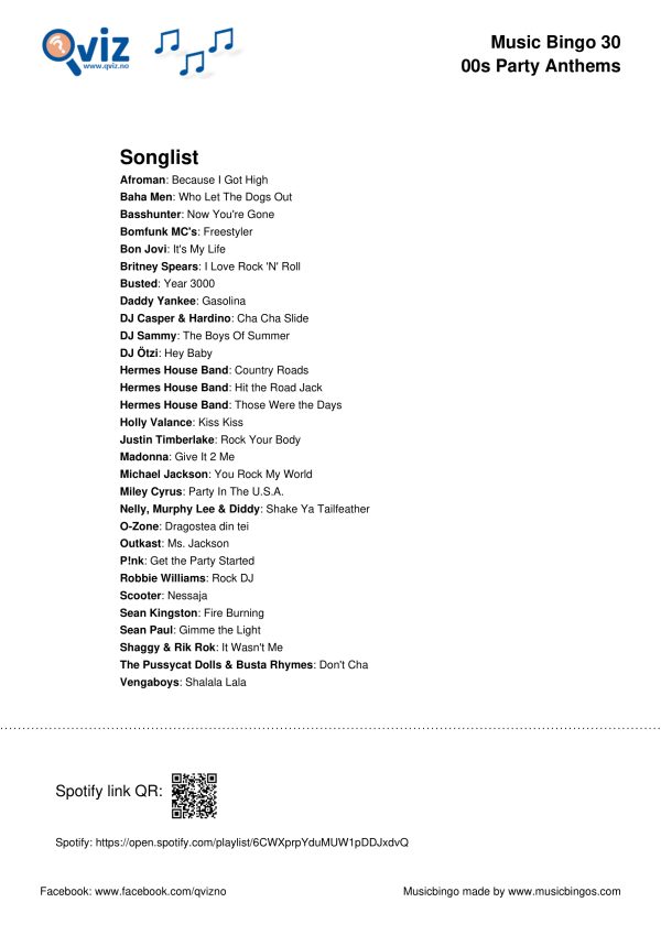 00s Party Anthems - Music Bingo 30 - Image 3