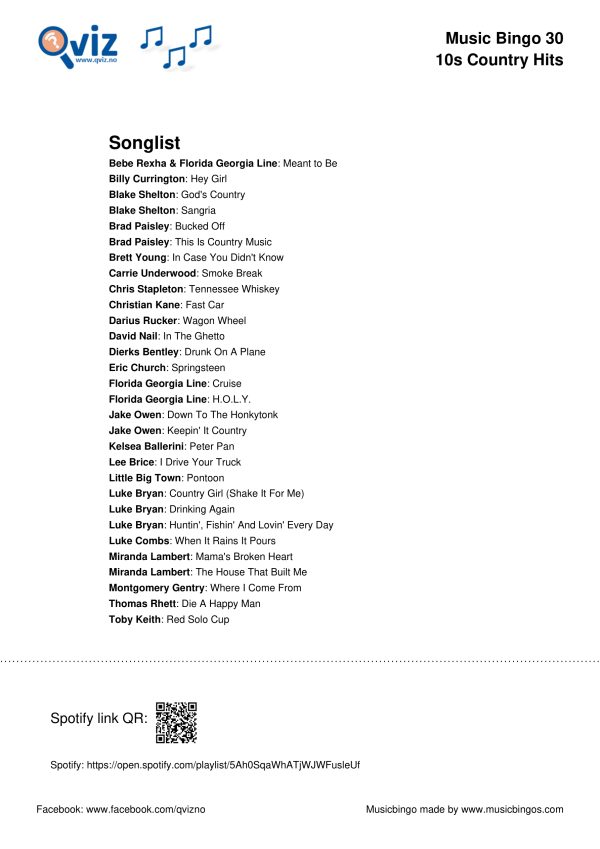 10s Country Hits - Music Bingo 30 - Image 3