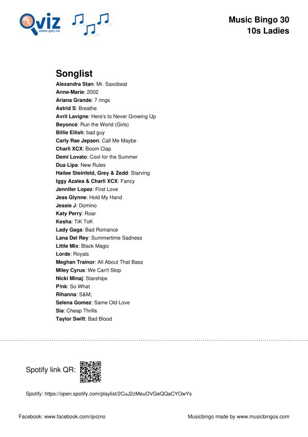 10s Ladies - Music Bingo 30 - Image 3