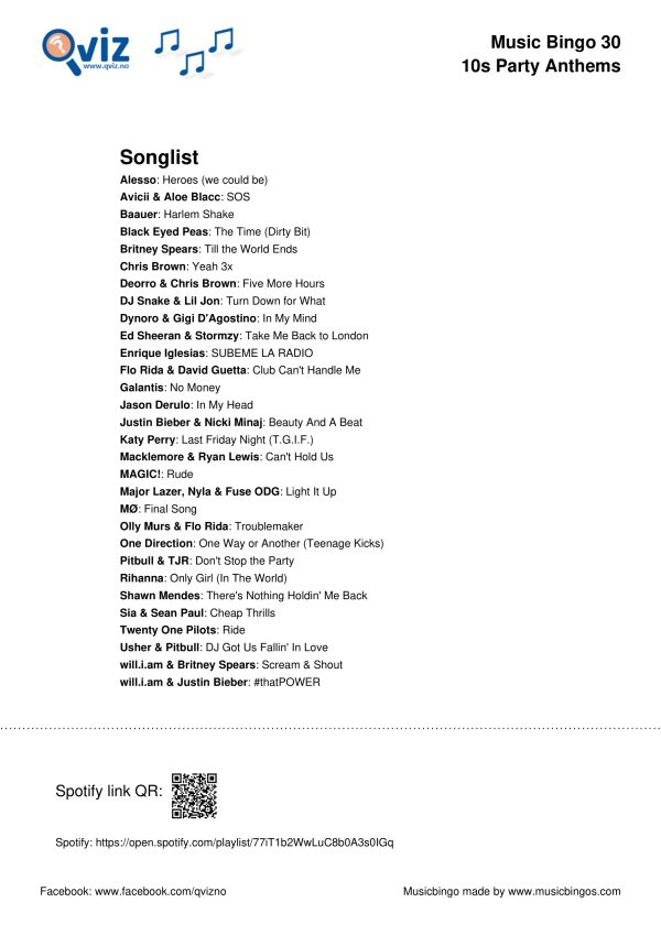 10s Party Anthems - Music Bingo 30 - Image 3