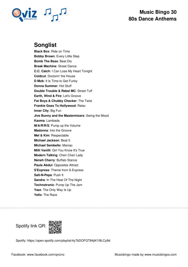 80s Dance Anthems - Music Bingo 30 - Image 3