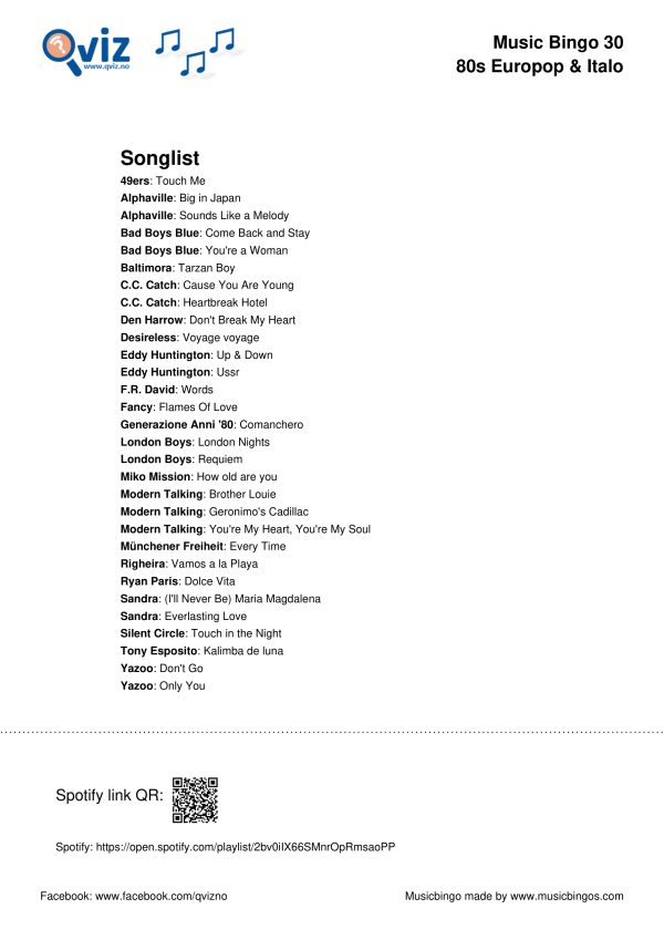 80s Europop & Italo - Music Bingo 30 - Image 3
