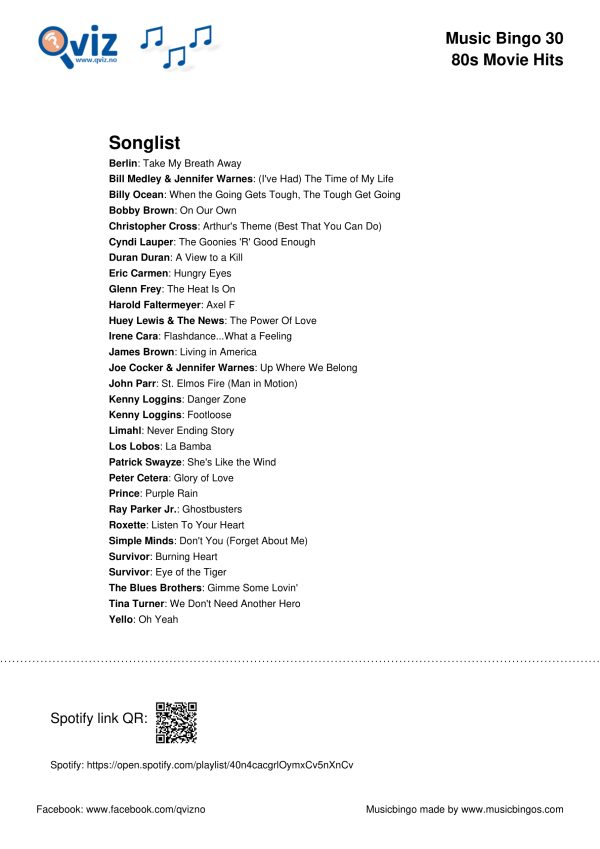 80s Movie Hits - Music Bingo 30 - Image 3