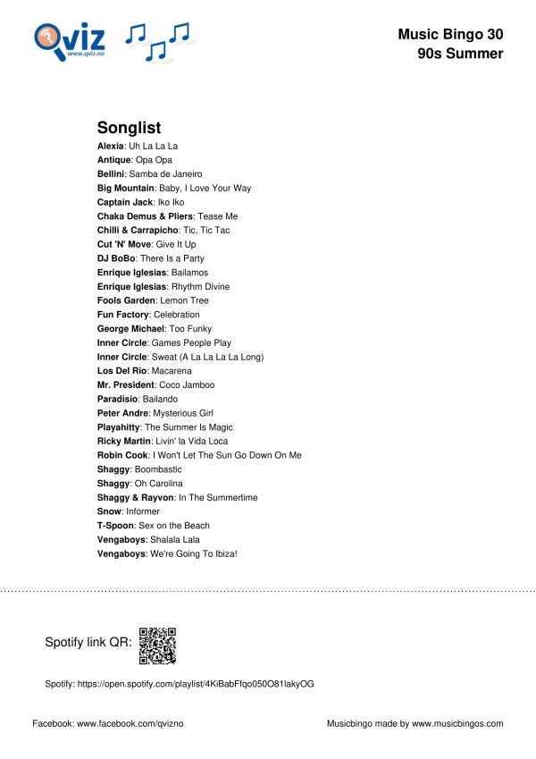90s Summer - Music Bingo 30 - Image 3