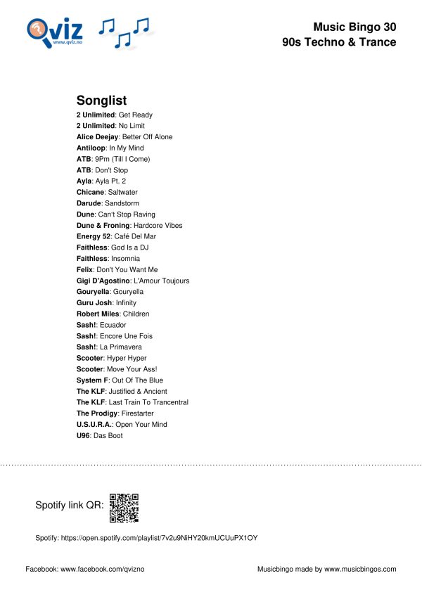 90s Techno & Trance - Music Bingo 30 - Image 3