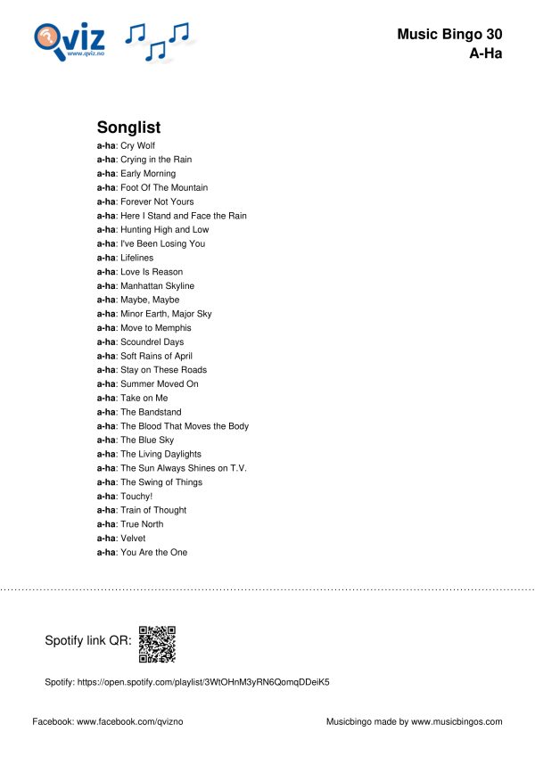 a-Ha - Music Bingo 30 - Image 3