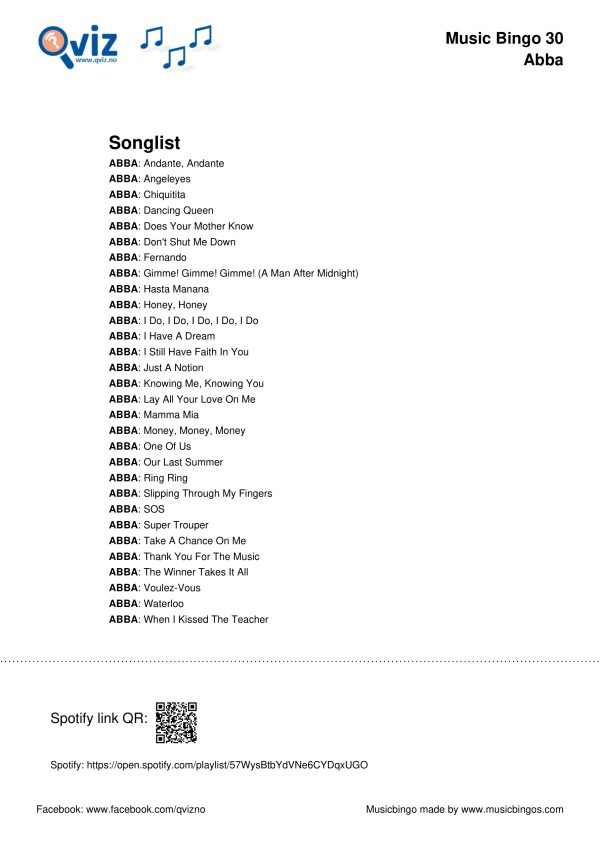 Abba - Music Bingo 30 - Image 3