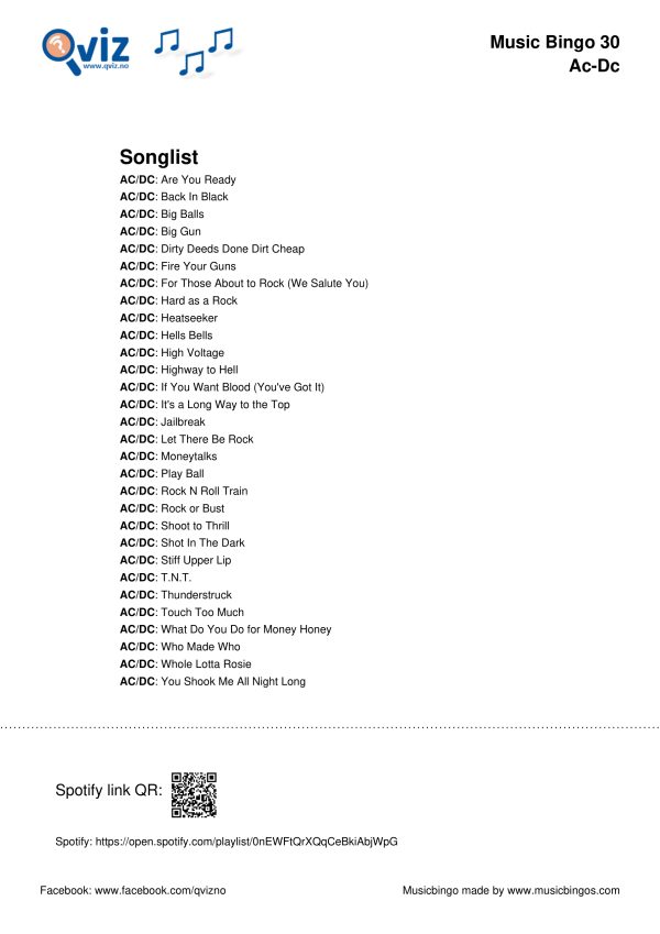 AC-DC - Music Bingo 30 - Image 3