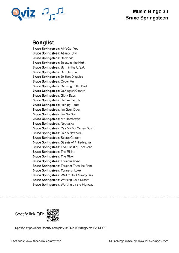 Bruce Springsteen - Music Bingo 30 - Image 3