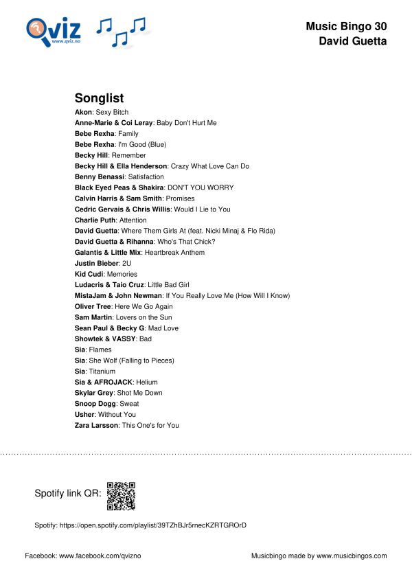 David Guetta - Music Bingo 30 - Image 3