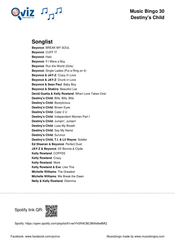 Destiny's Child - Music Bingo 30 - Image 3
