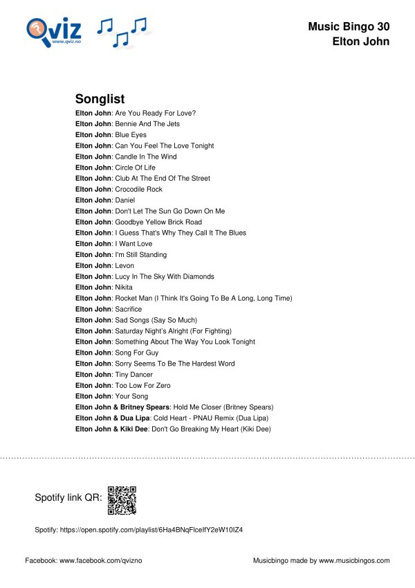 Elton John - Music Bingo 30 - Image 3