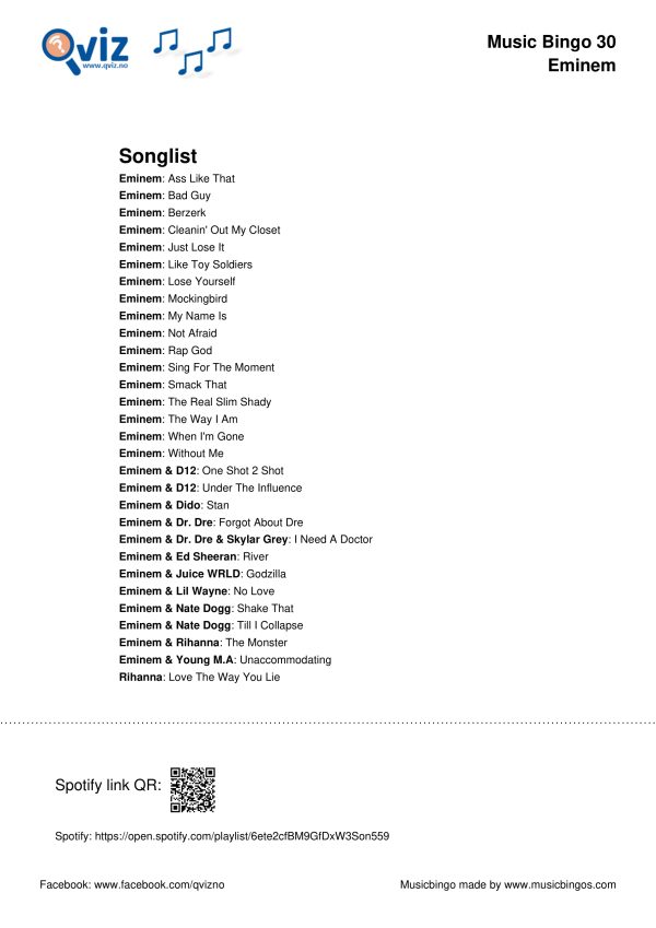 Eminem - Music Bingo 30 - Image 3
