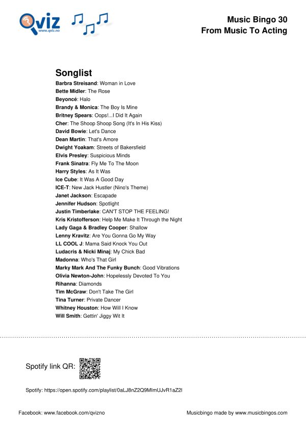 From Music to Acting - Music Bingo 30 - Image 3