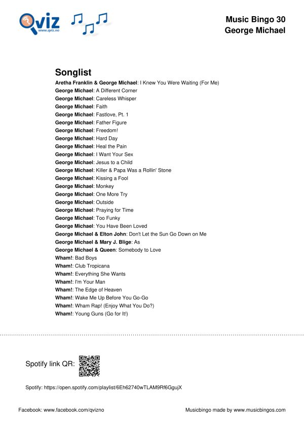 George Michael - Music Bingo 30 - Image 3