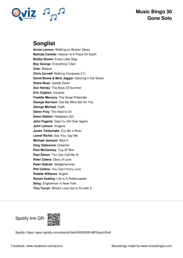 Gone Solo - Music Bingo 30 - Image 3