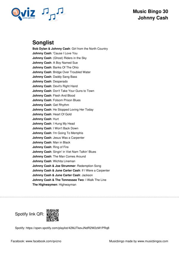 Johnny Cash - Music Bingo 30 - Image 3