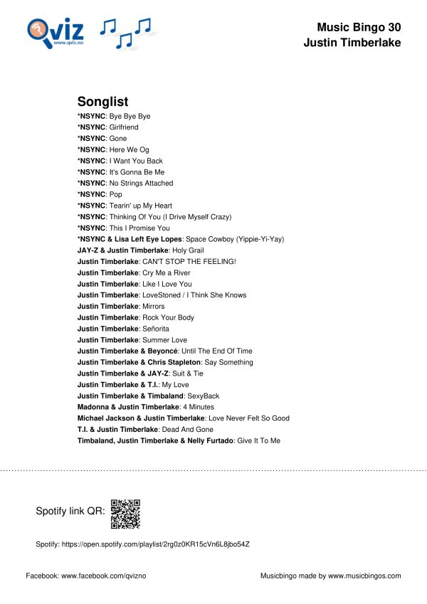 Justin Timberlake - Music Bingo 30 - Image 3