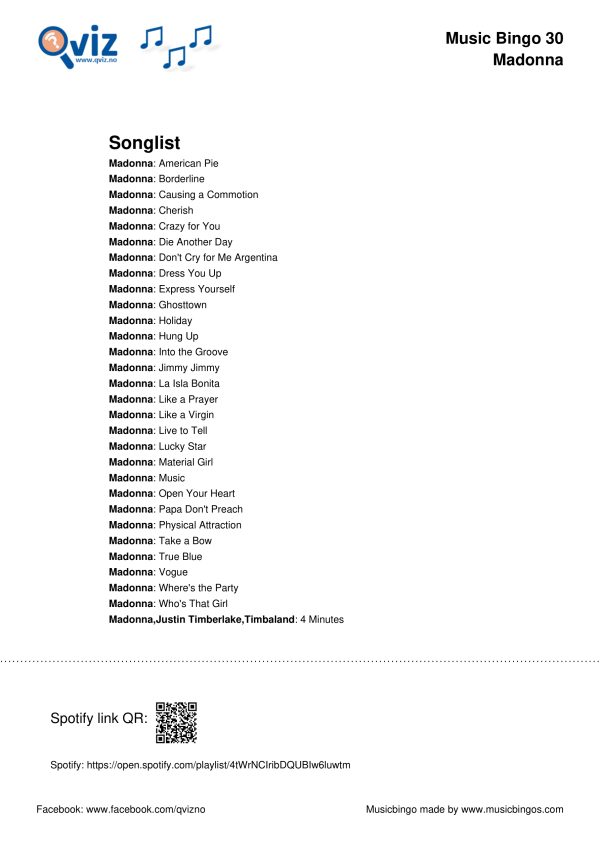 Madonna - Music Bingo 30 - Image 3