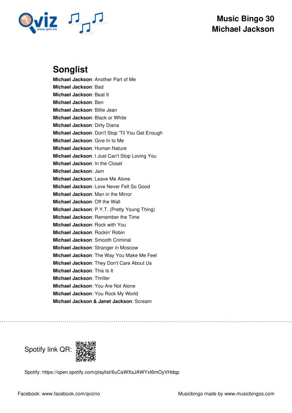 Michael Jackson - Music Bingo 30 - Image 3