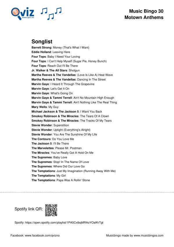 Motown Anthems - Music Bingo 30 - Image 3