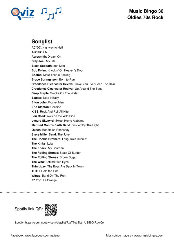 Oldies 70s Rock - Music Bingo 30 - Image 3