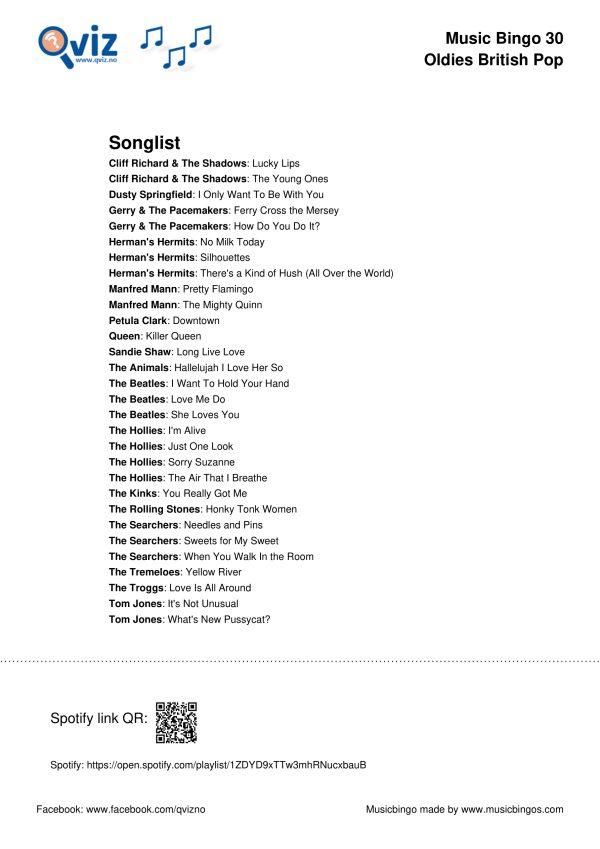 Oldies British Pop - Music Bingo 30 - Image 3