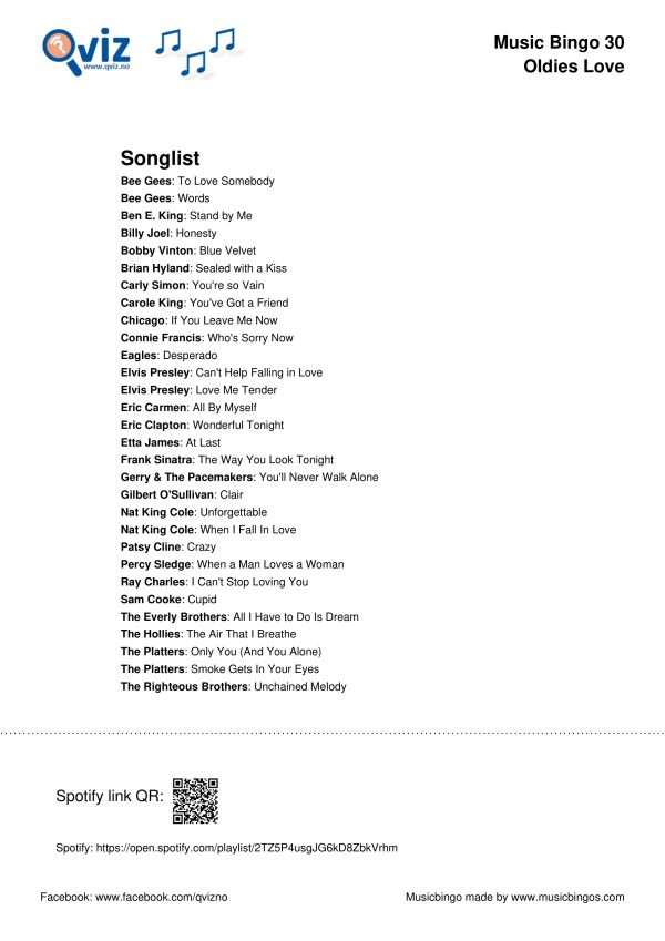 Oldies Love - Music Bingo 30 - Image 3